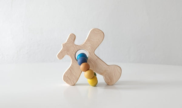 Airplane Wood Grasping Toy With Teething Beads | Grasping Toy | The Baby Penguin
