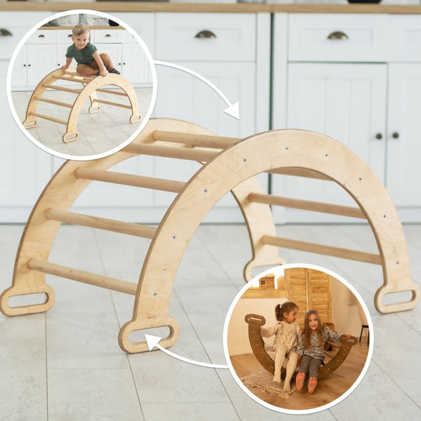Climbing Arch & Rocker Balance - Montessori Climbers for Kids 1-7 y.o. – Beige | Single Ladders | The Baby Penguin