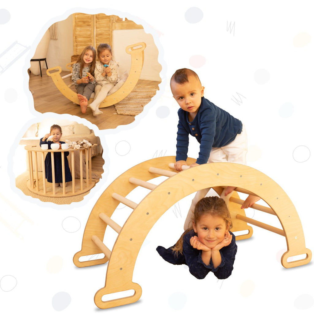 Climbing Arch & Rocker Balance - Montessori Climbers for Kids 1-7 y.o. – Beige | Single Ladders | The Baby Penguin