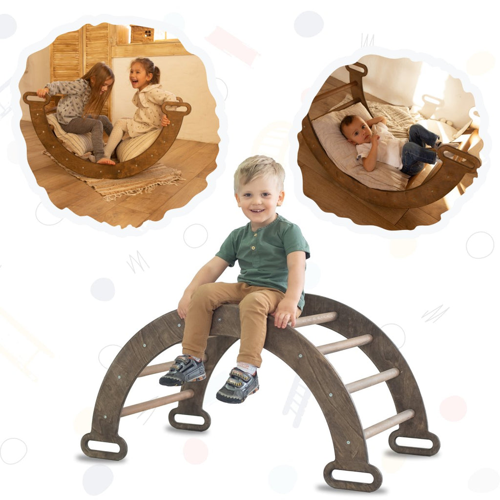 Climbing Arch & Rocker Balance - Montessori Climbers for Kids 1-7 y.o. – Chocolate | Single Ladders | The Baby Penguin
