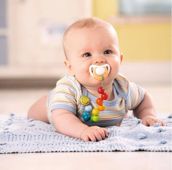 Rainbow Pearls Pacifier Holder | Wooden Baby | The Baby Penguin