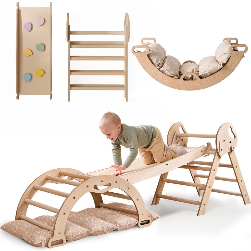 4in1 Montessori Climbing Set: Pikler Triangle, Arch, Slide Board, and Cushion for Toddlers (1–3 Years) |  | The Baby Penguin