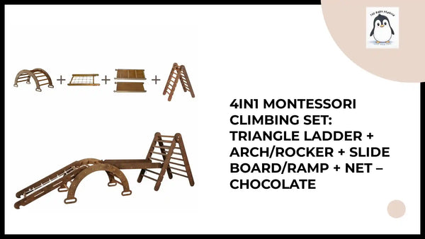 4in1 Montessori Climbing Set: Triangle Ladder + Arch/Rocker + Slide Board/Ramp + Net &ndash; Chocolate by@Outfy